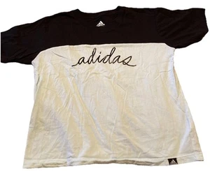 Adidas Shortcut Two Tones Cursive Blue and Black Short Cut Shirt Girls Size L 14 - Picture 1 of 10