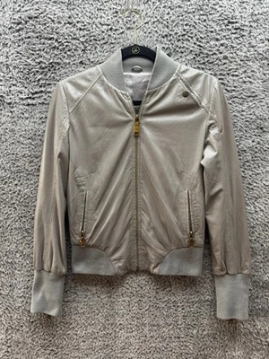 Prada Milano 2008 Leather Full Zip Bomber Jacket Gray Womens Size 42 - Image 1 of 4