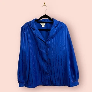 Vintage 1980er Jani Originals Langarm blau gestreift Button Down Bluse 14 - Bild 1 von 11