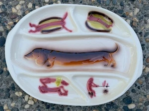 LANE & CO DACHSHUND HOTDOG NOVELTY CERAMIC DIVIDED BBQ SERVING PLATTER 1958 - Picture 1 of 9