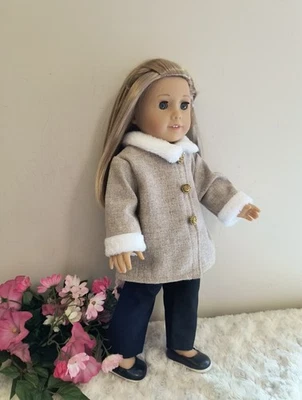 COAT~Tan Wool With Trim~handmade to fit AmericanGirl or similar 18" Doll - Image 1 of 4