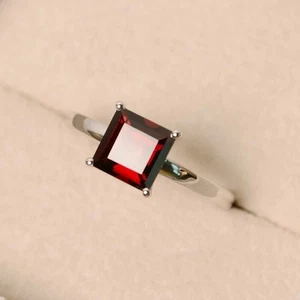 1.60 Ct Princess Cut Natura Garnet Diamond Ring 14K Solid White Gold Size All - Picture 1 of 4