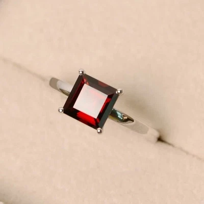 1.60 Ct Princess Cut Natura Garnet Diamond Ring 14K Solid White Gold Size All - Image 1 of 4