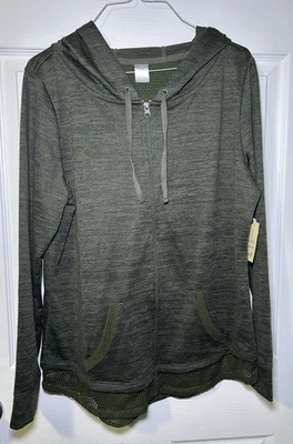 St. John’s Bay Women Long Sleeve Mesh Accent Hooded Full Zip Up Size Medium NWT - Image 1 of 4