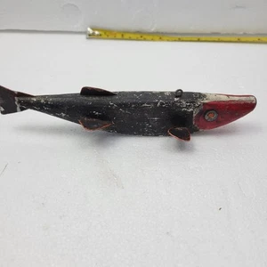 Vintage gewichteter markenloser Fisch Speerköder handbemalt geschnitzt Holz - Bild 1 von 8