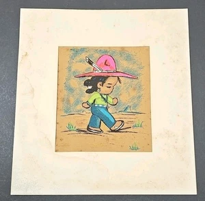 Gerda Christoffersen Screen Print on Velvet Little People Native American - Picture 1 of 7