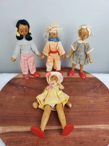 Vintage polnische Holz Peg Joli Puppen - 4er Set Volkskunst handbemalt - Polen - Bild 1 von 8