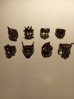 Vtg Biker Skull Novelty Ring Lot Of 8 Misc Sizes - Image 1 of 2