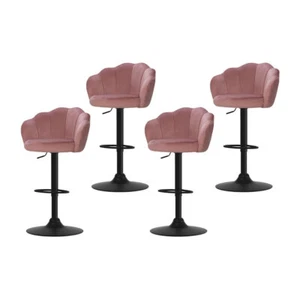 Artiss 4x Bar Stools Kitchen Stool Swivel Chair Gas Lift Velvet Padded Pink - Picture 1 of 7