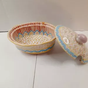 Vintage Mackenzie Childs summer frock Chowder Bowl w/Notched Lid *Has Scuff Mark - Picture 1 of 13