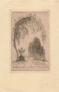 Vintage Kunst Ex-Libris Exlibris Exlibris Friedhof Trauerweiden Urne Y1273 - Bild 1 von 2
