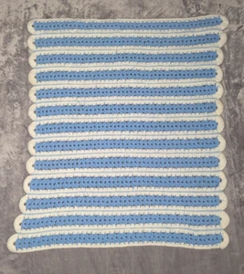 "Manta de bebé hecha a mano de ganchillo azul afgano tejido sofá cama 40x34""" - Imagen 1 de 7