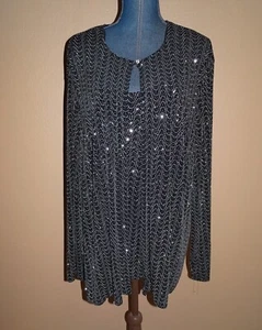 New Onyx Nite Black Silver Glitters Cardigan Jacket & Tank Top 2 pc Set Size 3X - Picture 1 of 6