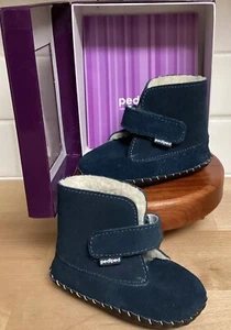 Pediped Infant Boys Leather First Walker Shoes Sherpa Ankle Boots Navy 12-18 Mos - Picture 1 of 11