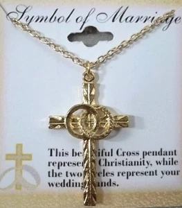 Christliches Symbol der Ehe 18" Kreuz Halskette, vergoldet, tolles Geschenk, NEU - Bild 1 von 3