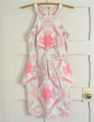 Maurie & Eve Women's Grey, White, Beige & Pink Peplum Bodycon Mini Dress Size 8 - image 1 of 4