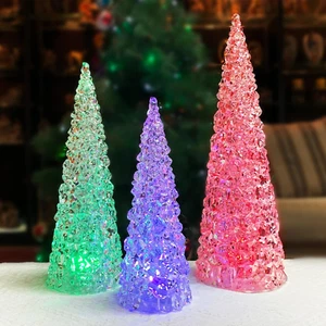 Christmas Tabletop Decor, LED Color Changing Lighted Acrylic Christmas Trees, 3  - Picture 1 of 7