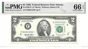 1995* Atlanta "Star" $2 FRN (F* Block) PMG 66 EPQ GEM UNC. Lower Serial Numbers - Picture 1 of 19