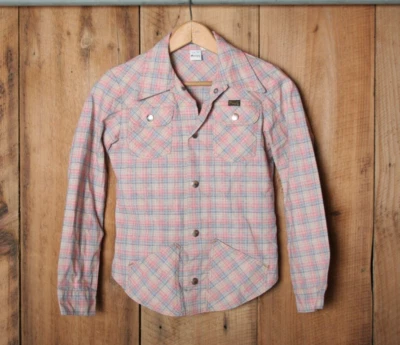 Chaqueta Camisa Vintage WRANGLER Roja, Azul y Marrón Botón a Presión Talla Juvenil M (se adapta a S) Foto 1 de 4