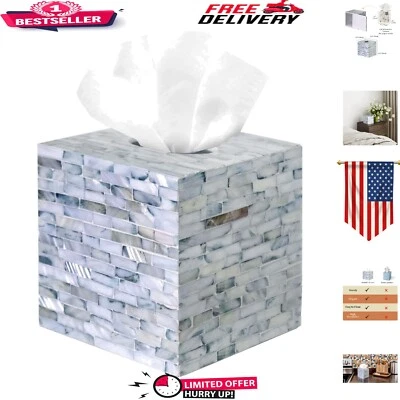 Chic Blue Tissue Box Cover with Lacquer Finish - Ideal Farmhouse Centerpiece - Image 1 of 4