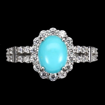 925 Sterling Silver Ring Oval Turquoise Natural 9x7mm Gemstone Jewelry Size 7 - Image 1 of 4