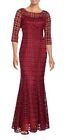 Kay Unger Flame Burgundy Three-Quarter Sleeve Lace Sheath Gown 12
