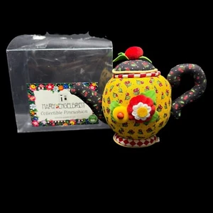 Mary Engelbreit Collectible Pincushion Teapot Cherries Yellow Red BAD BOX - Picture 1 of 14