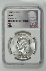 1974 S $1 Silver Eisenhower Dollar NGC MS 66 White Coin Freshly Graded No Spots - Picture 1 of 2