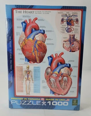 The Heart Realistic Anatomy Human Biology Diagram 1000 Piece Jigsaw Puzzle NEW! - Image 1 of 3