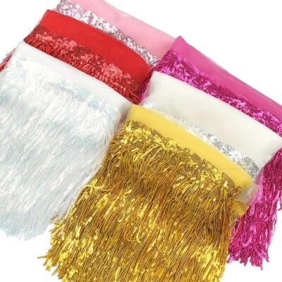 Glitter Sequined Fringe Tassel Lace Paillette Ribbon 2/5Yards DIY Dance Clothing - Image 1 of 4