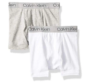 Calvin Klein Boys' Cotton Boxer Briefs 2pk, White & Grey, SMALL (6-7) - Picture 1 of 1