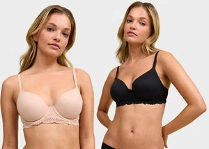 Ladies Bra T-Shirt Full Cup Supersoft Comfort Flexible Black Nude Ex Store NEW - Picture 1 of 23