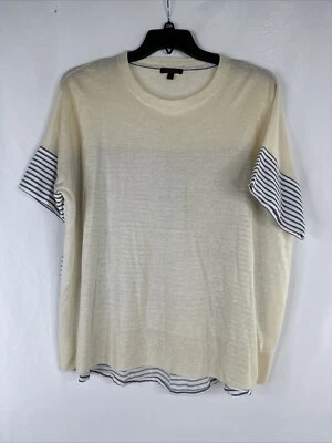 J Crew Wool Linen Top Womens Size L Striped Short Sleeve Beach Outdoor - Image 1 of 4