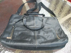 Liz Claiborne Leather Large Black Laptop Briefcase Work Tote Shoulder Bag MINT - Afbeelding 1 van 13