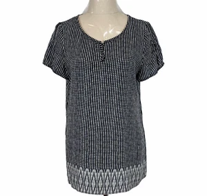 Esprit Womens Size 12 Black/White Striped Short Sleeve Blouse - Picture 1 of 5