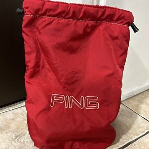 Vintage Ping rote Tasche Kordelzug Fell gefüttert Golfschuh Ball Zubehör