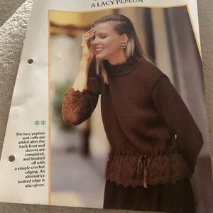 VINTAGE CREATIVE KNITTING PATTERN - JERSEY WITH A LACY PEPLUM - Picture 1 of 5