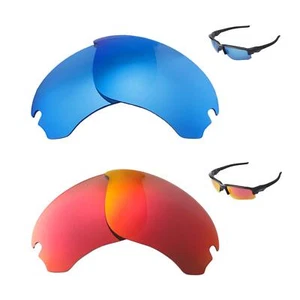Walleva Fire Red and Ice Blue Polarized Replacement Lenses For Oakley Flak Draft - Picture 1 of 9