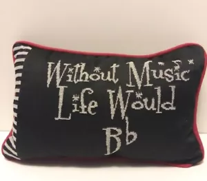 Cuscino lancio musicale "Senza musica la vita sarebbe piatta" nero rosso 12" x 8" - Foto 1 di 4