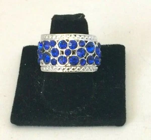 .925 SILVER PLATED BLUE SAPPHIRE WOMEN'S ENGAGEMENT RING SIZE 8 - Picture 1 of 4