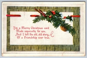 Merry Christmas, Spruce Cones, Holly, 1920 Postcard, Christmas Slogan Cancel - Picture 1 of 2