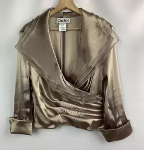 Cachet Top Collared V-Neck Pullover Olive Green 3/4 Cuff Sleeve Back Zip Sz 8 - Picture 1 of 7