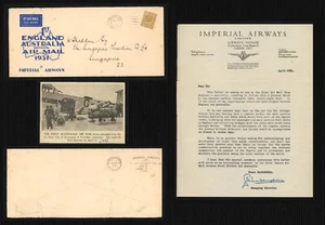 1931 GB KGV First Flight Cover To Singapore w Imperial Airways Letter, 1s BIAS6 - Picture 1 of 6