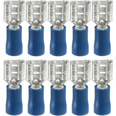 QUALTEX 10 x Pack 6.3mm Blue Insulated Electrical Wire Terminal Crimp Spade Connectors