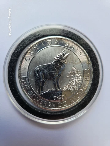 2015 $2 Canadian 3/4 oz .9999 Silver Grey Howling Wolf Coin Cover