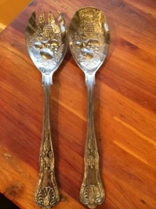 Silver plate Silverware Decorative Fork & Spoon Fruit Salad Serving Set Vintage - Picture 1 of 9