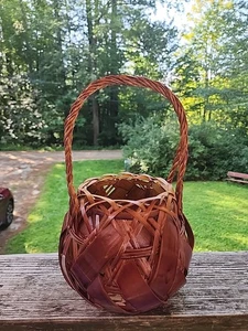 Vintage japanischer handgewebter Ikebana Split Bambus Holz Korb 4" x 6,5" - Bild 1 von 6
