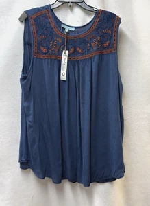 Wunderschön! SOLITAIRE blau ärmelloses besticktes Top Damengröße 1X SCHNELLER VERSAND! - Bild 1 von 8