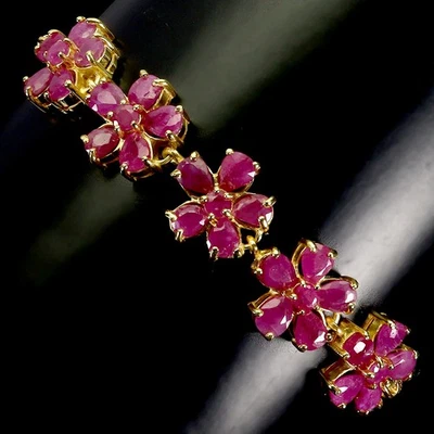 925 Sterling Silver Bracelet Pear Ruby 5x4mm Natural Gemstone Jewelry 10inches - Image 1 of 4