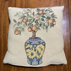 Flemish Tapestry Pillow Orange Tree 13x13 -100 percent cotton made in Belgium - Picture 1 of 8